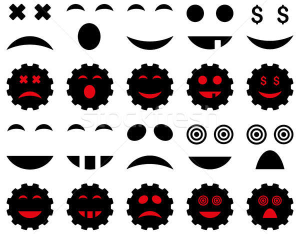 инструментом Gear улыбка эмоций иконки набор Сток-фото © ahasoft