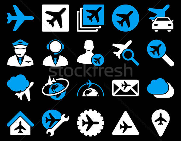 Légi közlekedés ikon gyűjtemény ikonok kék fehér színek Stock fotó © ahasoft