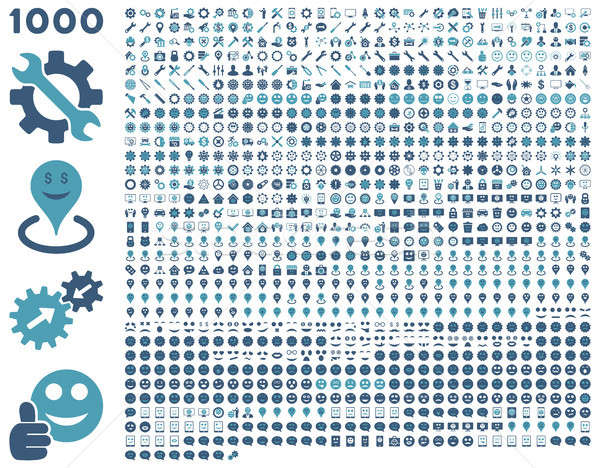 1000 tools, gears, smiles, map markers, mobile icons Stock photo © ahasoft