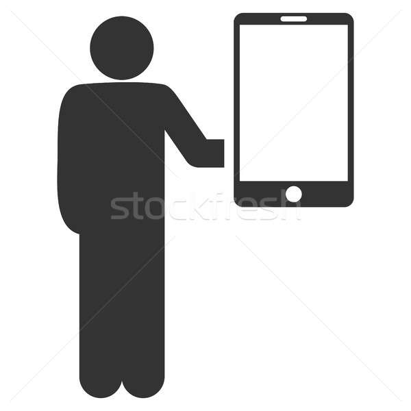 Man Holds Smartphone Flat Raster Icon Stock photo © ahasoft
