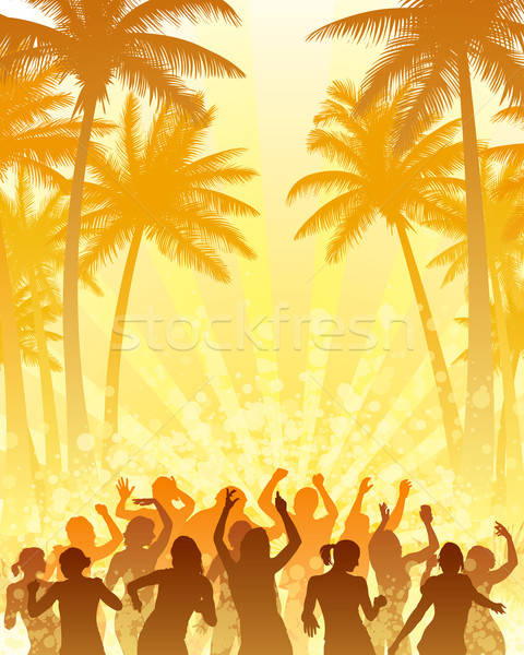 Sommer Disco Kokospalme Bäume Menschen Tanz Stock foto © Aiel