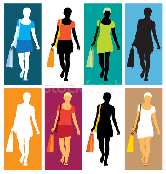 [[stock_photo]]: Fille · Shopping · coloré · silhouettes · femme