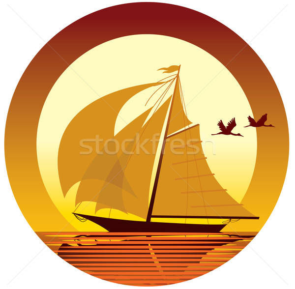 ストックフォト: セーリング · 休暇 · 船 · 日没 · 飛行 · 鳥