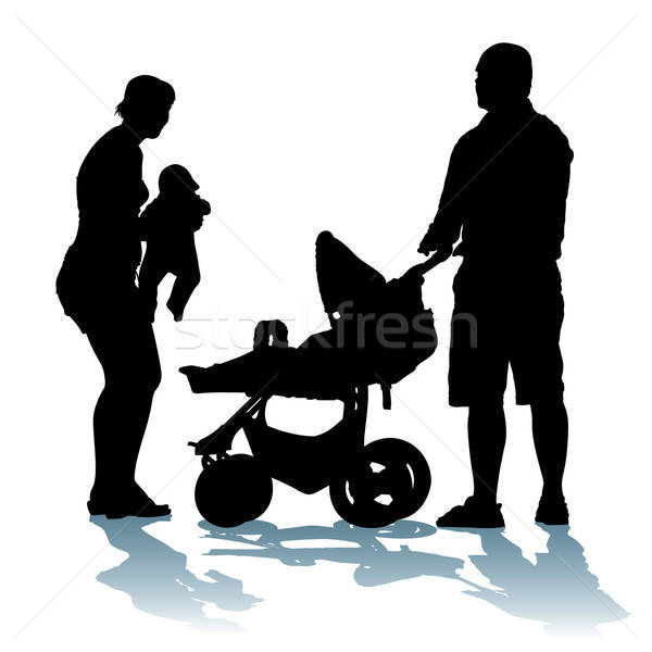 Stok fotoğraf: Genç · aile · mutlu · aile · bebek · yürümek