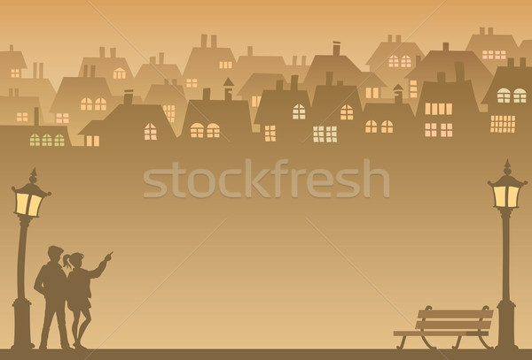 Külváros illusztráció két személy néz saját otthon Stock fotó © Aiel
