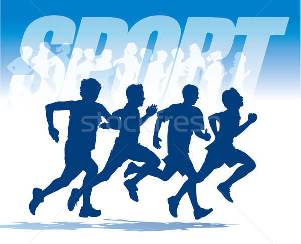 Sport groep vier jongeren lopen race Stockfoto © Aiel