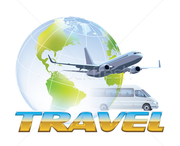 Foto stock: Viajar · comercial · avião · voador · palavra · terra
