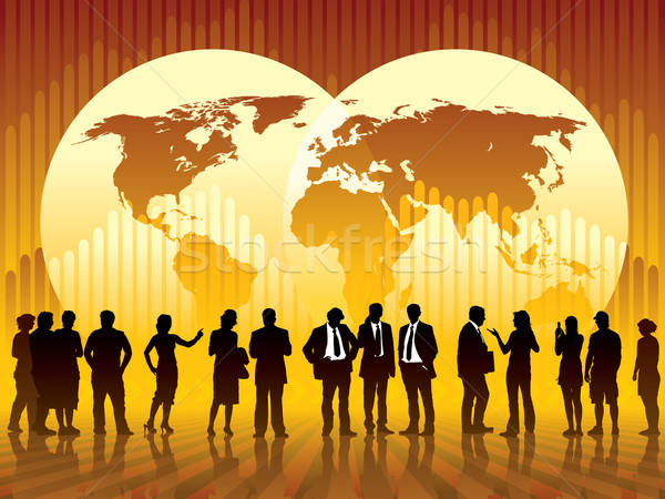 Stockfoto: Wereldwijde · business · mensen · praten · wereldkaart · grafiek · business