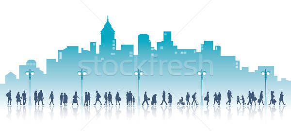 [[stock_photo]]: Marche · ville · personnes · marche · élevé · bâtiments