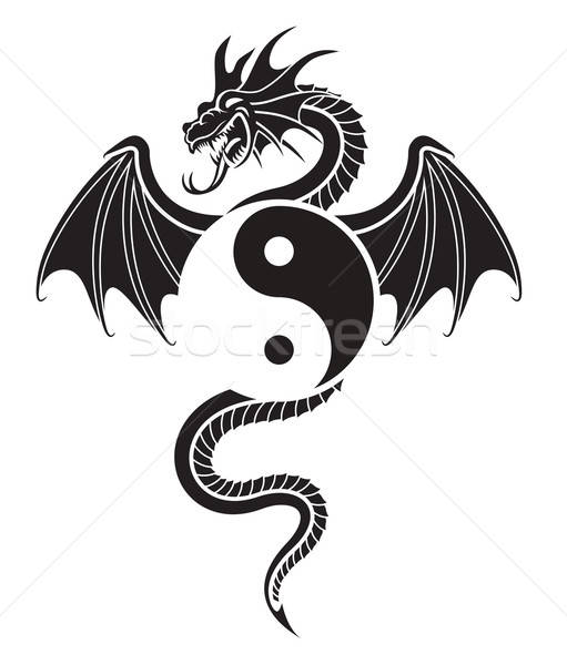 Yin yang dragón vuelo colgante símbolo diseno Foto stock © Aiel