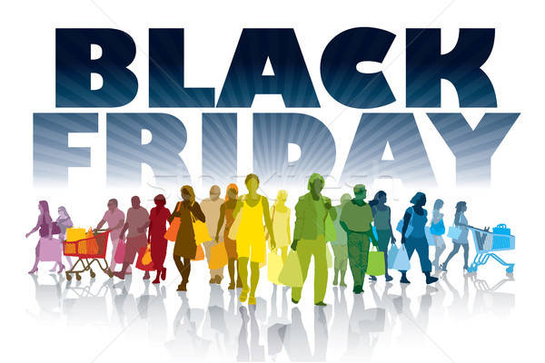 Stock fotó: Black · friday · vásárlás · színes · tömeg · emberek · bevásárlótáskák