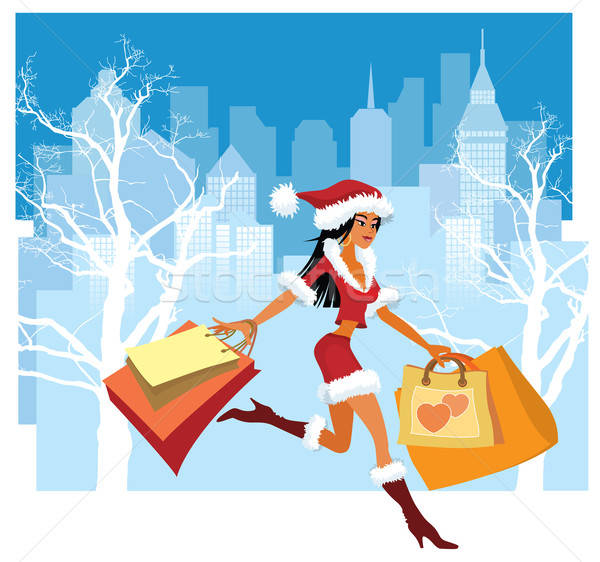 Photo stock: Noël · Shopping · illustration · fille · femme