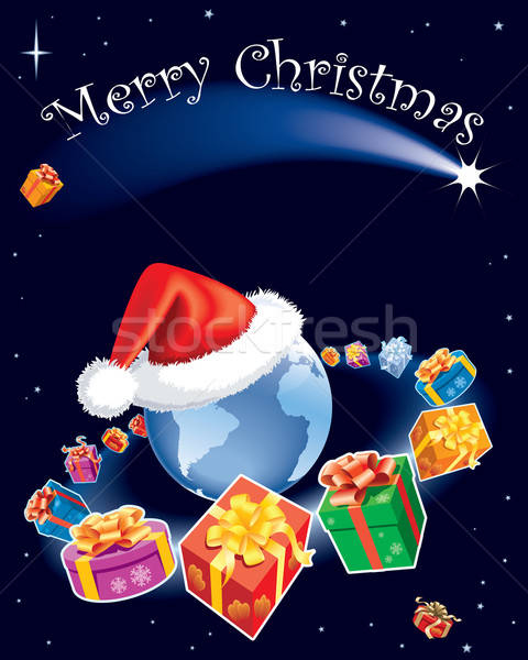 Stockfoto: Christmas · universum · geschenken · vliegen · rond · aarde