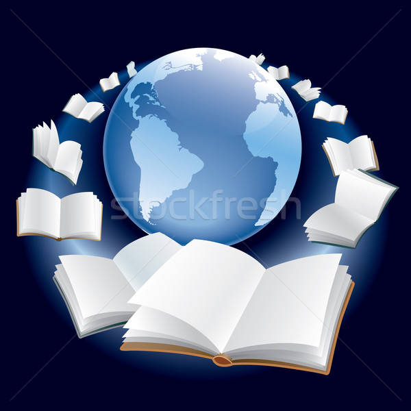 ストックフォト: 飛行 · 図書 · オープン · 周りに · 地球 · 世界中