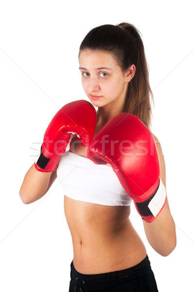 Belle femme gants de boxe joli jeune femme [[stock_photo]] © Aikon