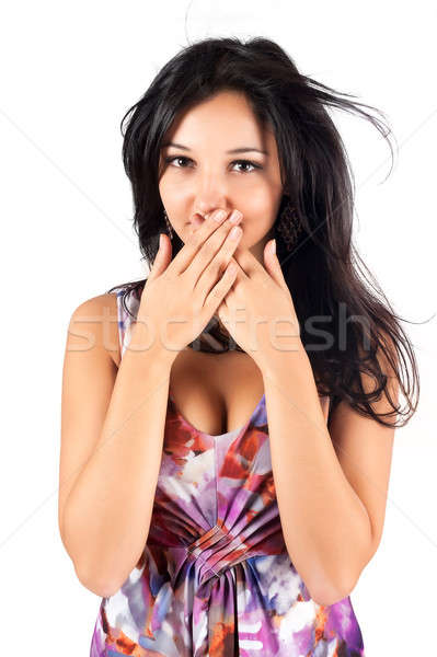 Pretty woman covers her mouth Stock photo © Aikon