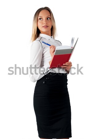 Destul de femeie de afaceri în picioare organizator jurnal prietenos Imagine de stoc © Aikon