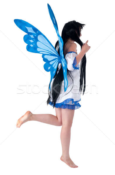Dziewczyna piękna anime długie włosy skrzydełka odizolowany Zdjęcia stock © Aikon