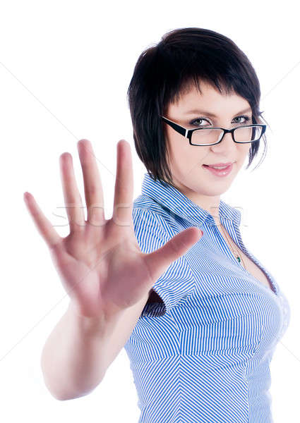 Pretty girl shows stop gesture Stock photo © Aikon