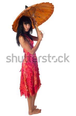 Moça bonita guarda-chuva jovem bela mulher asiático isolado Foto stock © Aikon