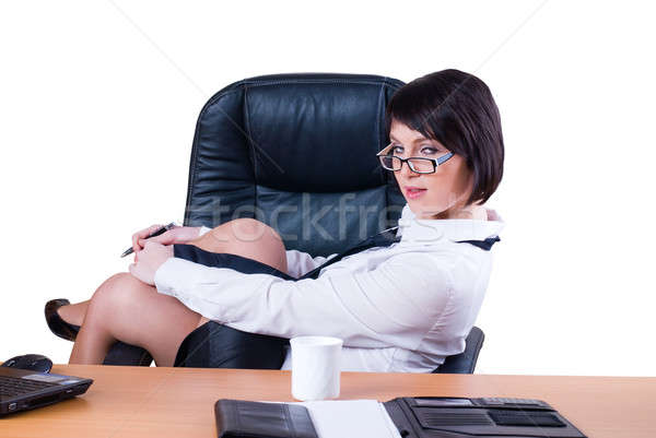 Portret femeie de afaceri organizator atractiv birou personal Imagine de stoc © Aikon