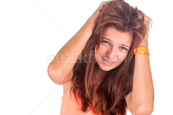 Deprimido jóvenes mujer atractiva dolor de cabeza Foto stock © Aikon