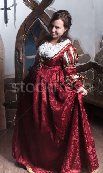 Portret elegancki kobieta średniowiecznej era sukienka Zdjęcia stock © Aikon