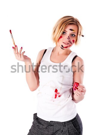 Verschmutzt Künstler jungen hübsche Frau isoliert weiß Stock foto © Aikon