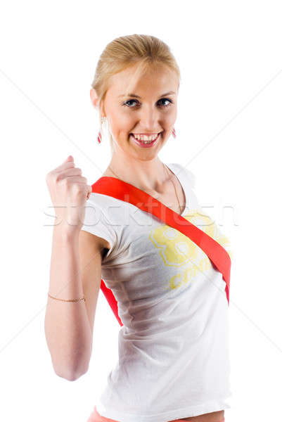 Pretty woman with red tape Stock photo © Aikon