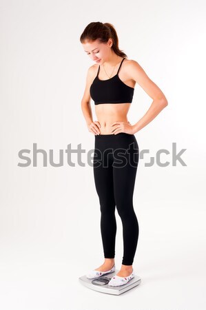 happy young woman on weight scales Stock photo © Aikon