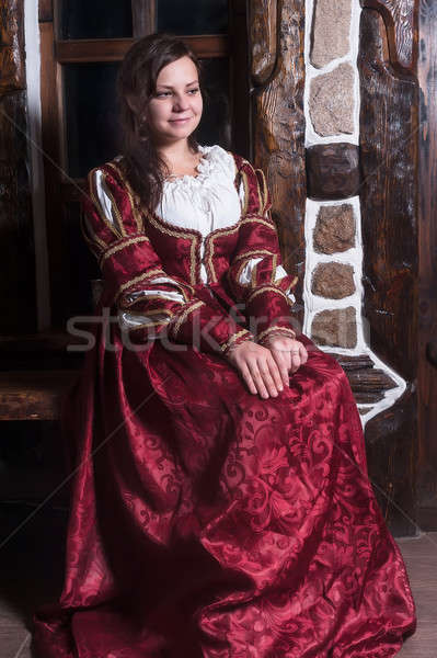Portret elegancki kobieta średniowiecznej era sukienka Zdjęcia stock © Aikon