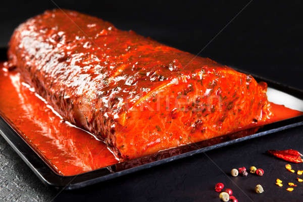 Foto stock: Inteiro · peça · marinado · carne · de · porco · pronto · cozinhar
