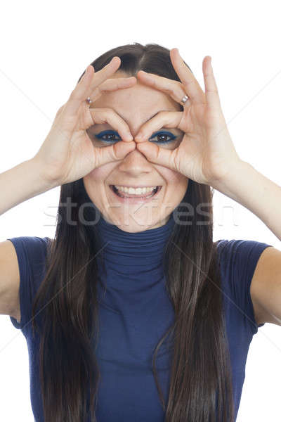 Smiling Woman Makes Finger Glasses  Stock photo © Aitormmfoto