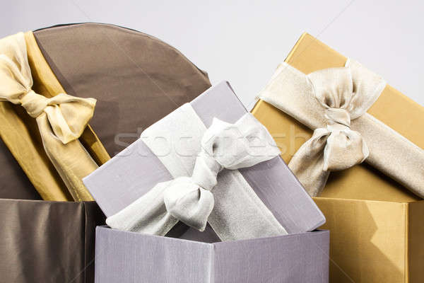 Ajándék dobozok arany barna ezüst ajándékdobozok Stock fotó © ajfilgud