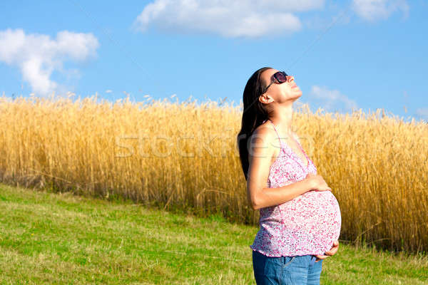 Stock fotó: Terhes · nők · természet · élvezi · nyár · nap
