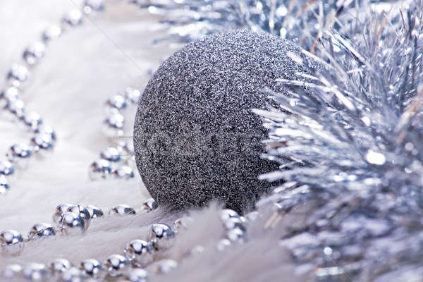 Foto stock: Natal · decoração · prata · bola · pérolas · neve