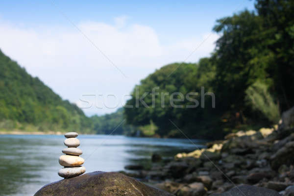 Stock foto: Fluss · Meditation · Teamarbeit · Gleichgewicht · Stein · Küste