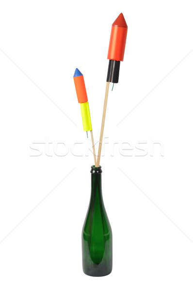 [[stock_photo]]: Feux · d'artifice · bouteille · isolé · blanche · amusement