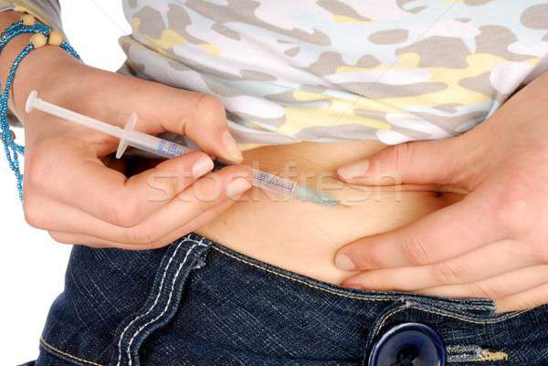 胰島素 注射 十幾歲的女孩 注射器 手 藥物 商業照片 © ajt