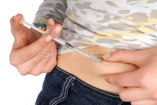 胰島素 注射 十幾歲的女孩 注射器 手 藥物 商業照片 © ajt