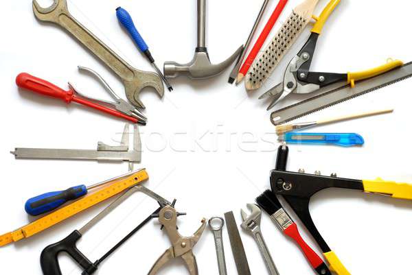 Stock foto: Werkzeuge · isoliert · Hammer · Kreis · Form