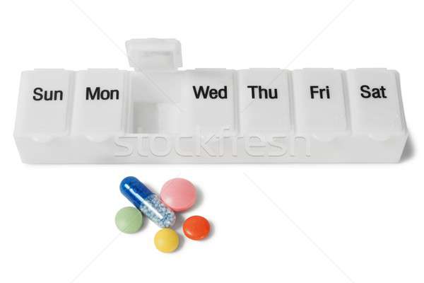 Medicină organizator alb pastile droguri plastic Imagine de stoc © ajt