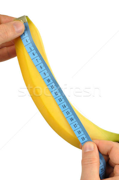 Foto stock: Tamanho · alguém · comprimento · banana · isolado · branco