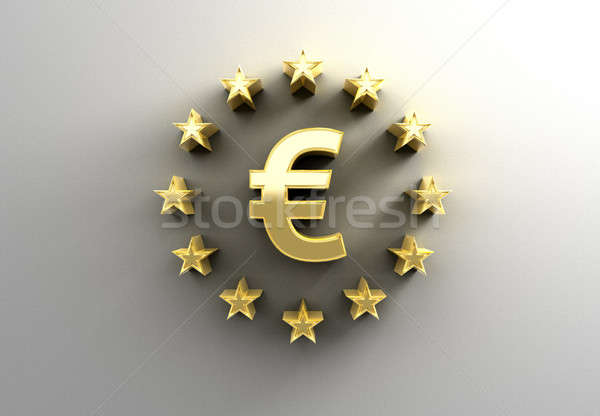Euro sign with stars - gold 3D quality render on the wall backgr Stock photo © akaprinay