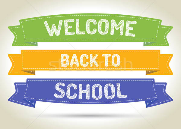 Welcome back to school - pen style text on colorized ribbons wit Stock photo © akaprinay