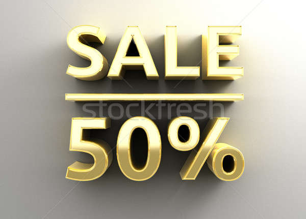 Stock photo: Sale 50% - gold 3D quality render on the wall background with so