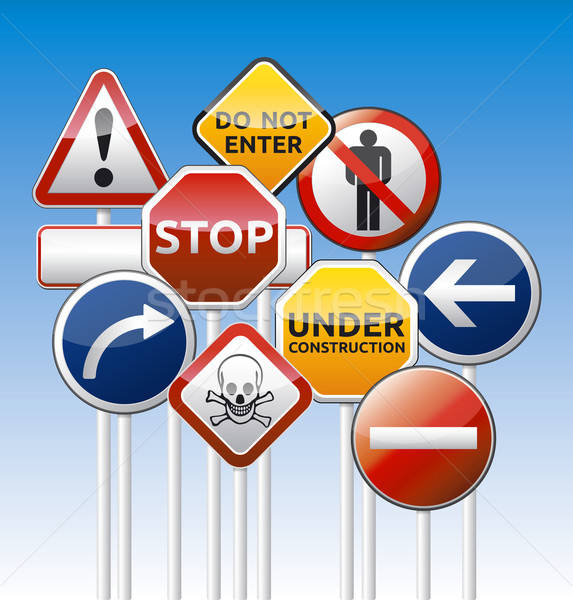 Stock photo: Danger road board mix collection