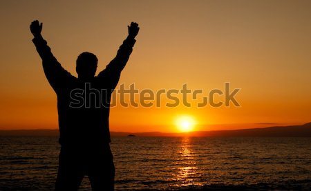 Foto stock: Vida · silueta · hombre · puesta · de · sol