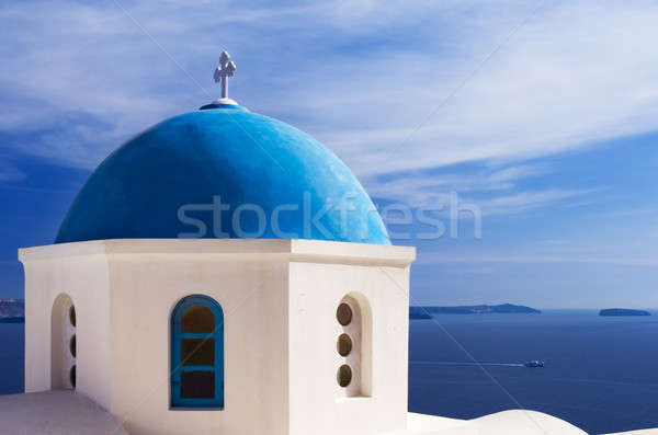 Niebieski kościoła kopuła santorini Grecja spektakularny Zdjęcia stock © akarelias