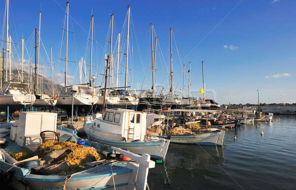 Połowów łodzi obraz marina miasta wody Zdjęcia stock © akarelias